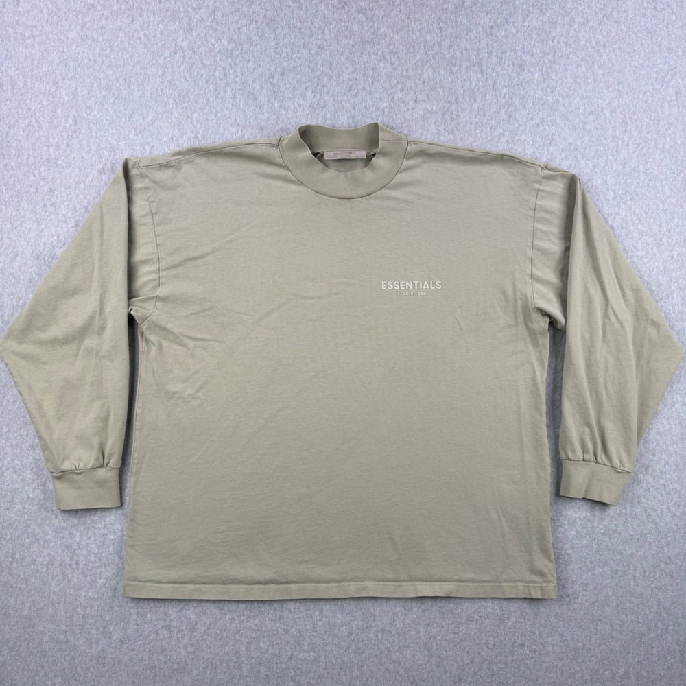 Fear of God Essentials Shirt Mens XL Beige Oversized Mock Neck Tee Long Sleeve